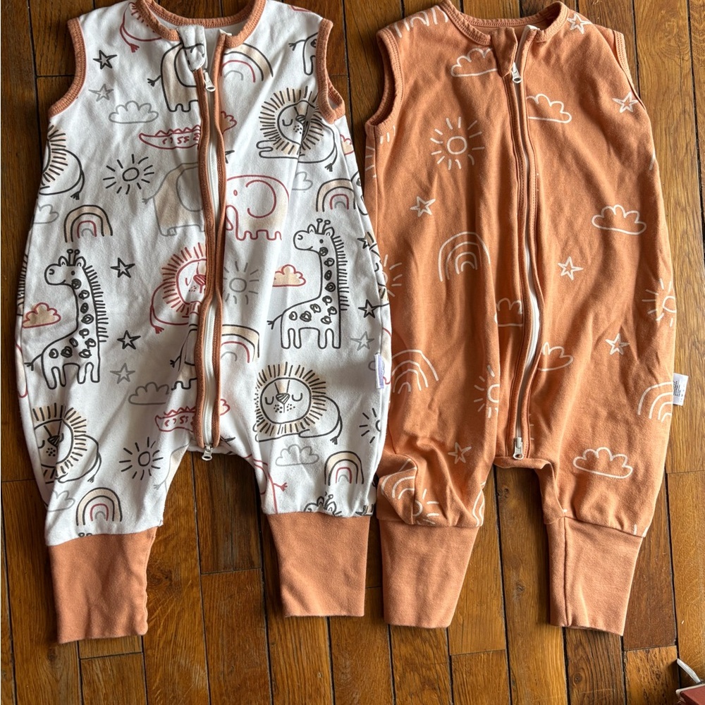 Yoofoss 12M-2T 100% Cotton Footed Sleepsacks - Brown/Tan and White